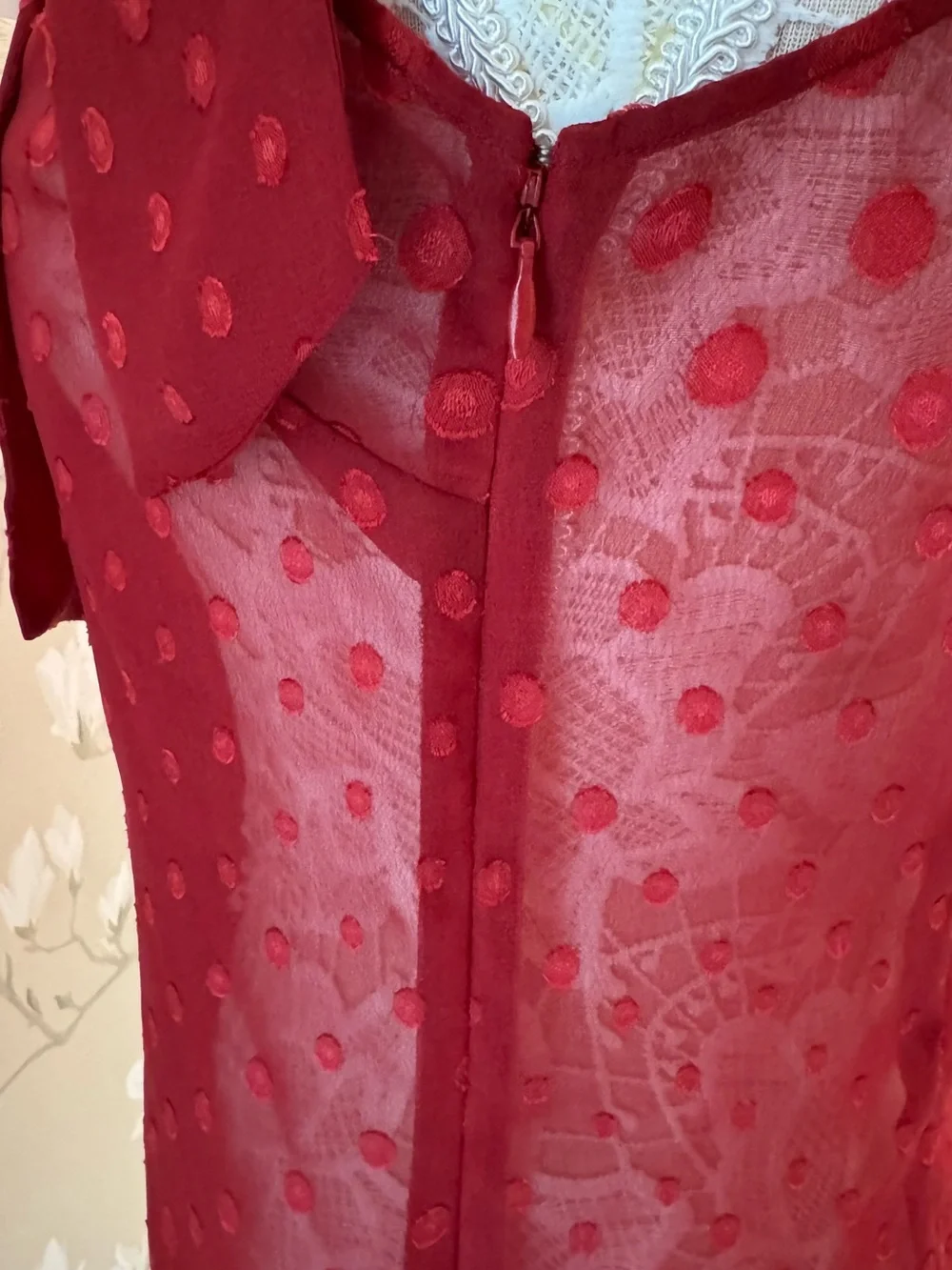 J. Crew Burgundy Sheer Polka Dot Tie-Neck Sleeveless Blouse